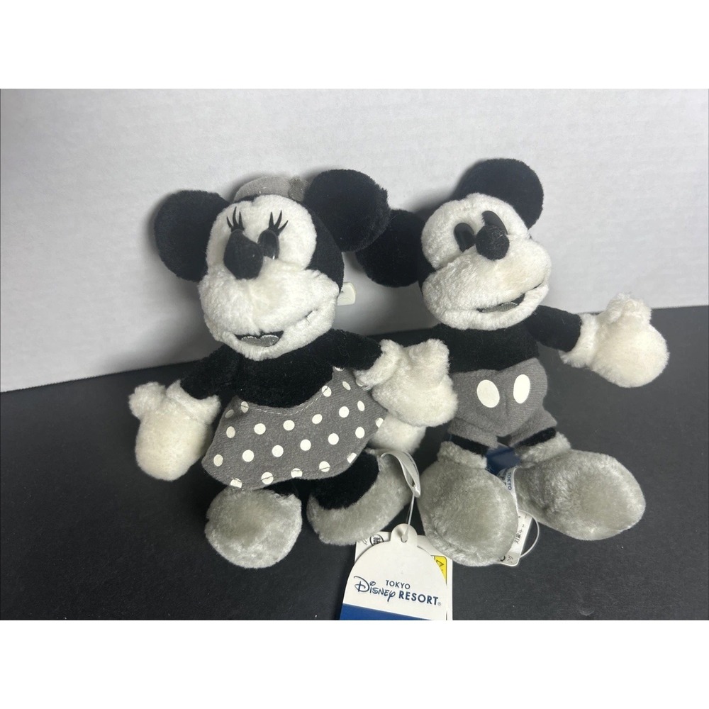 Tokyo Disney Minnie And Mickey Classic Monochrome Plush Beanie"s RARE - Picture 7 of 8